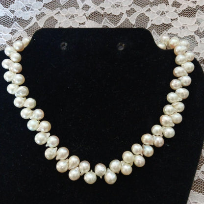 Uwajima Akoya Pearl Necklace 42cm with 8-9mm baroque pearls and alloy crab flower motif fittings