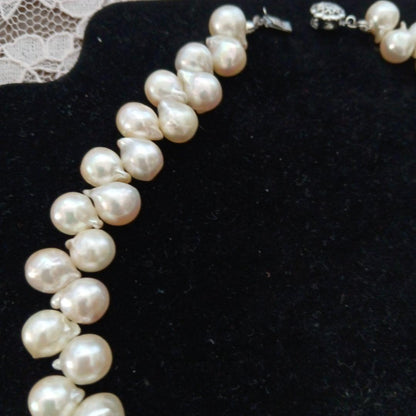 Uwajima Akoya Pearl Necklace 42cm with 8-9mm baroque pearls and alloy crab flower motif fittings