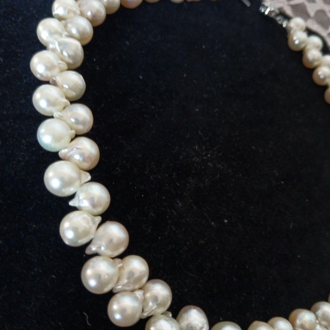 Uwajima Akoya Pearl Necklace 42cm with 8-9mm baroque pearls and alloy crab flower motif fittings
