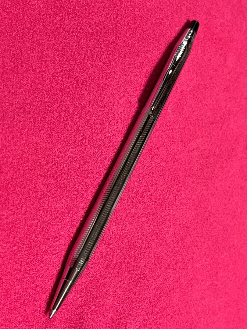 Cross Chrome Century ballpoint pen with old logo, metal body, showing used condition and minor scratches