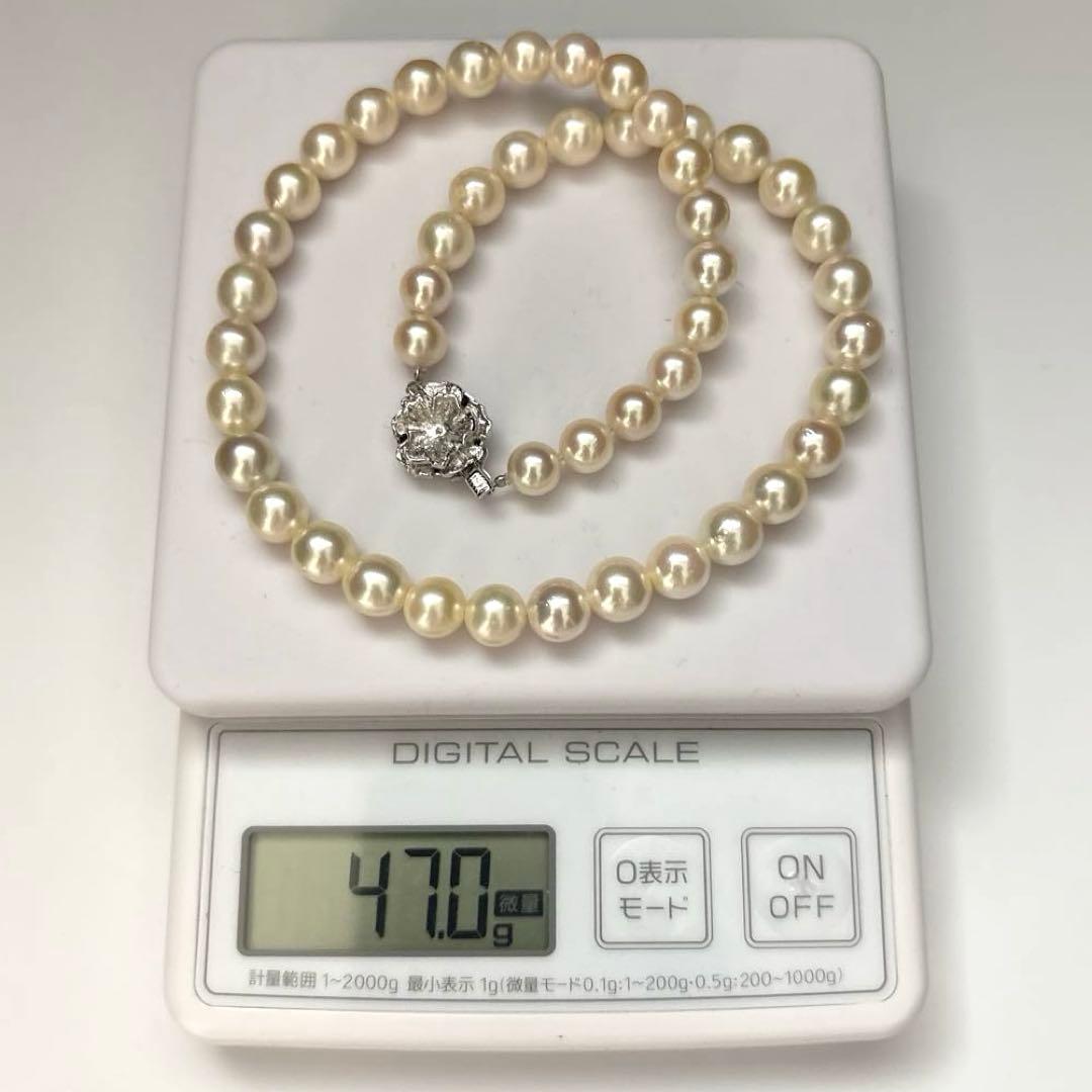 Large Akoya pearls necklace with 9mm white gold pearls on a 43cm strand