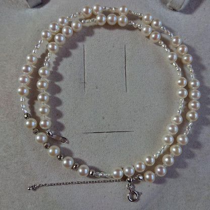 K18WG Akoya Pearl Baby Pearl and Akoya Keshi Pearl Necklace with white pearls and adjustable clasp