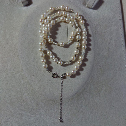 K18WG Akoya Pearl Baby Pearl and Akoya Keshi Pearl Necklace with white pearls and adjustable clasp