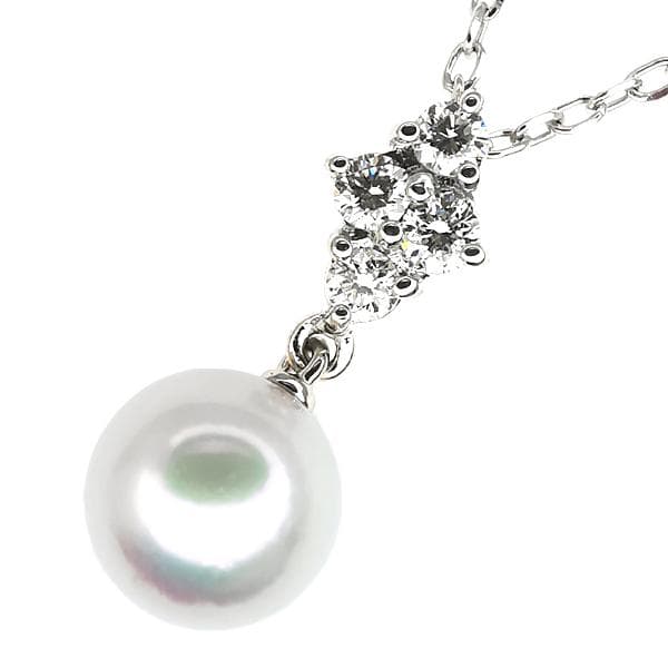 Mikimoto K18WG necklace featuring a 7.5mm pearl and small diamond on a 38cm white gold chain
