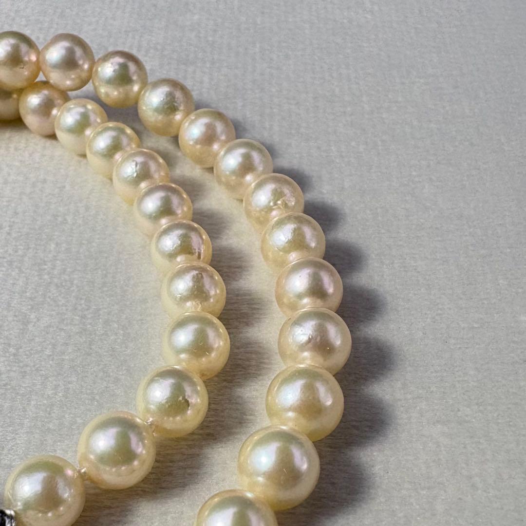 Akoya pearl necklace with 6.6-7.0mm round genuine pearls and silver clasp, 44cm length