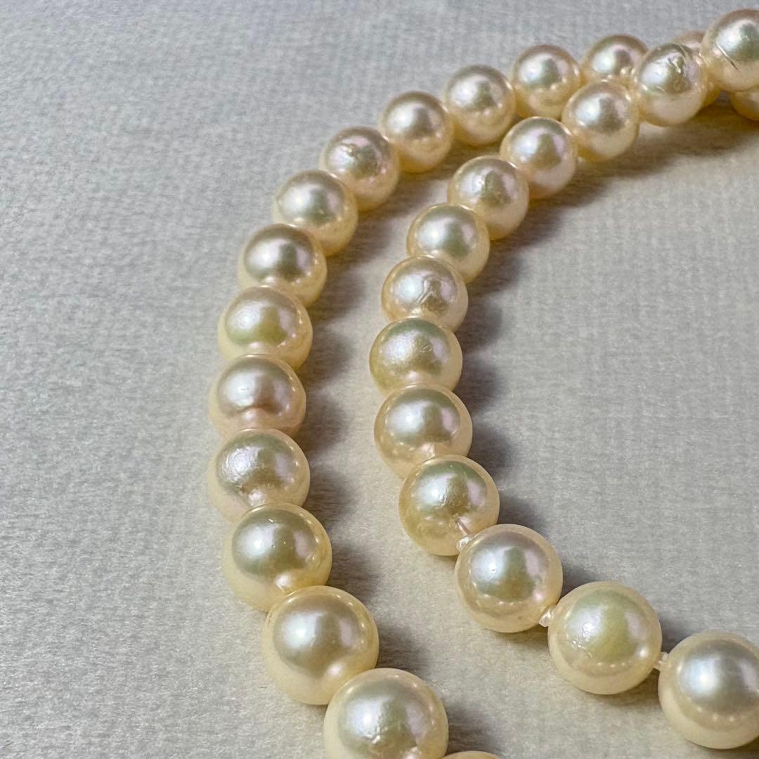 Akoya pearl necklace with 6.6-7.0mm round genuine pearls and silver clasp, 44cm length