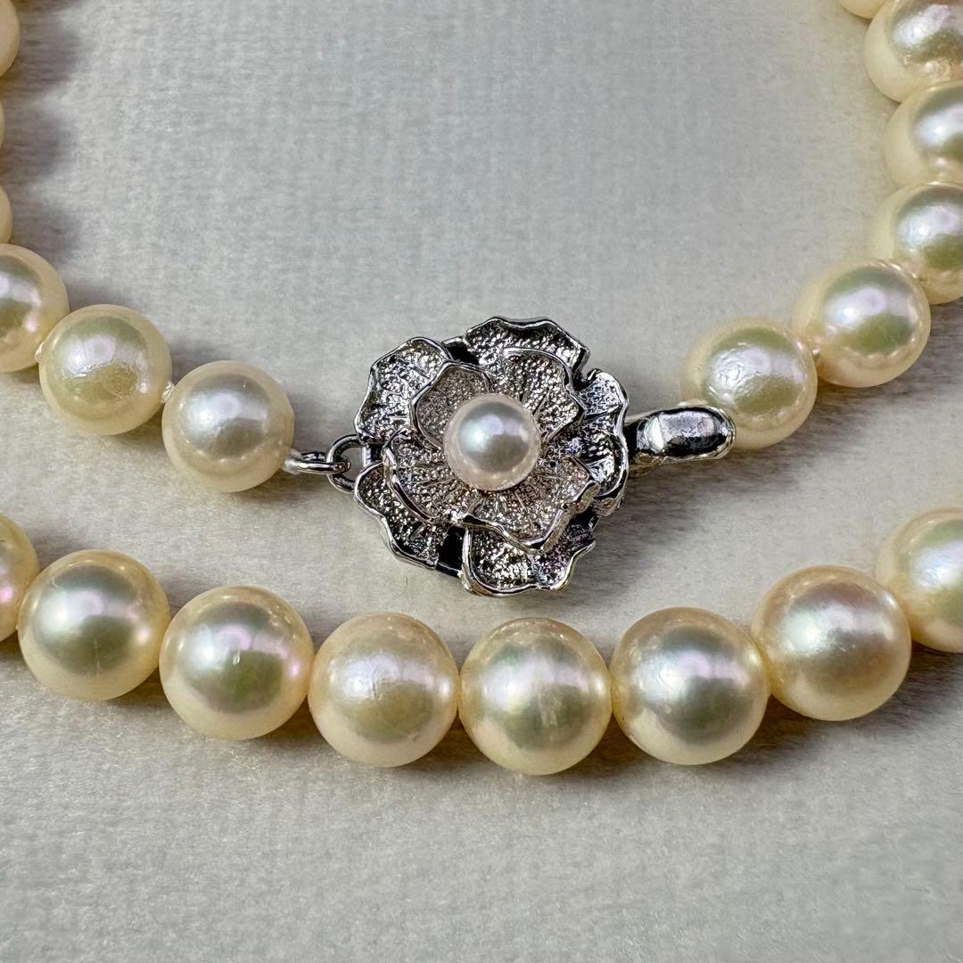 Akoya pearl necklace with 6.6-7.0mm round genuine pearls and silver clasp, 44cm length