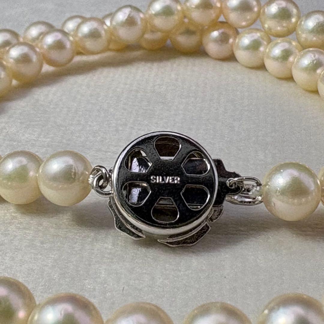 Akoya pearl necklace with 6.6-7.0mm round genuine pearls and silver clasp, 44cm length
