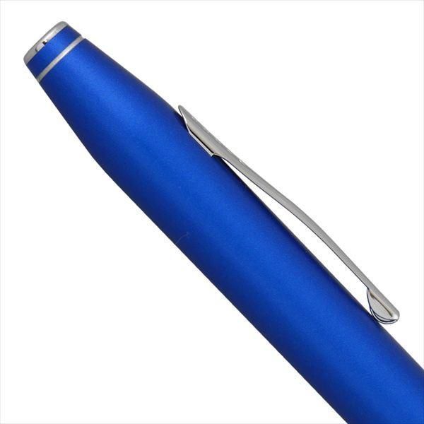 Cross Easy Lighter ballpoint pen in metallic blue with brass barrel, silicone grip, and chrome decorations