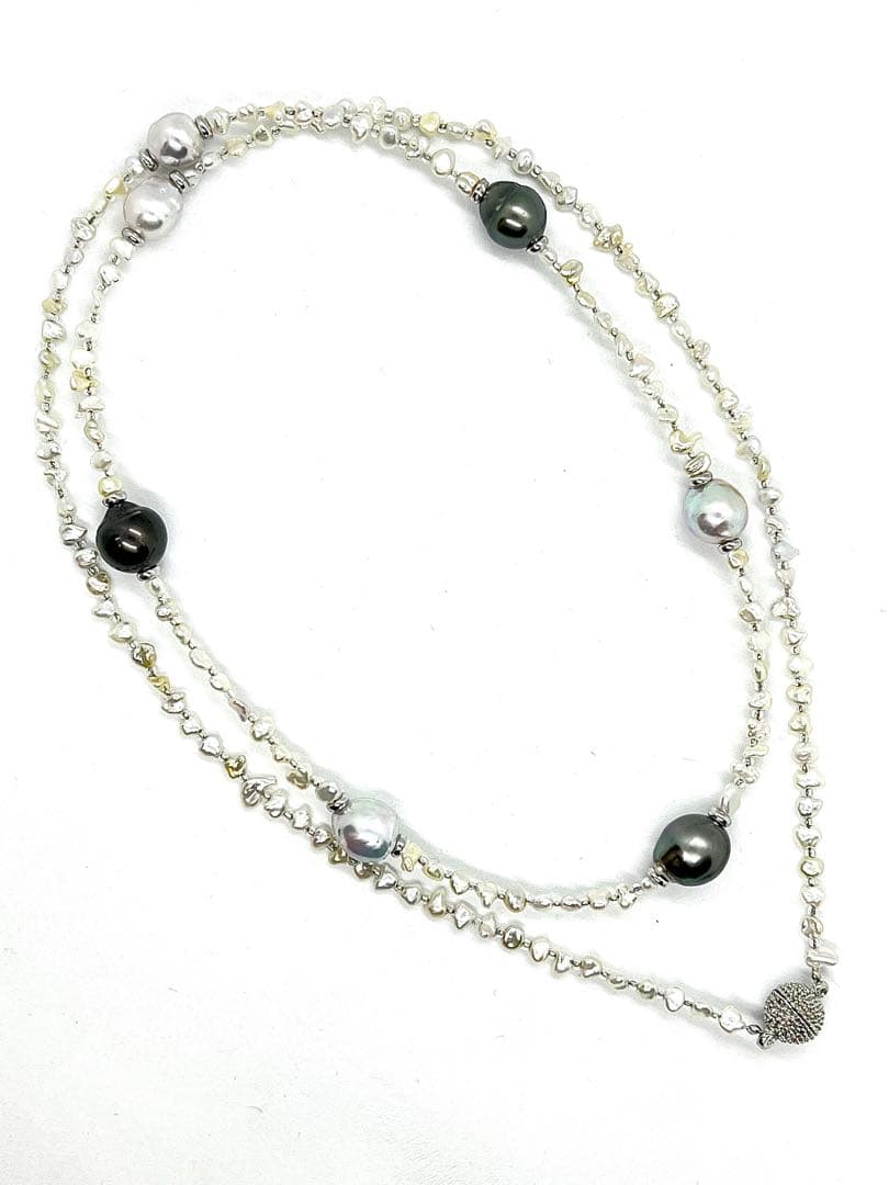 68cm Teri Strong necklace with Akoya Keshi, natural blue, and black cultured pearls