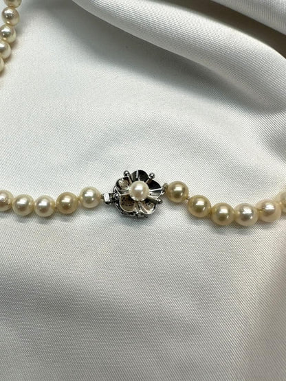 Akoya genuine pearl necklace with 6.2mm pearls and silver engraved clasp with safety feature
