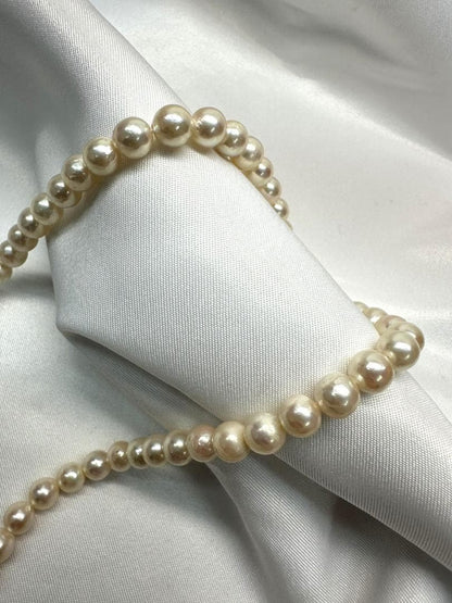 Akoya genuine pearl necklace with 6.2mm pearls and silver engraved clasp with safety feature