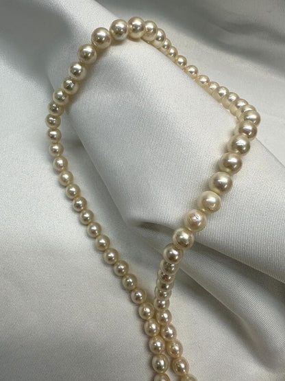 Akoya genuine pearl necklace with 6.2mm pearls and silver engraved clasp with safety feature