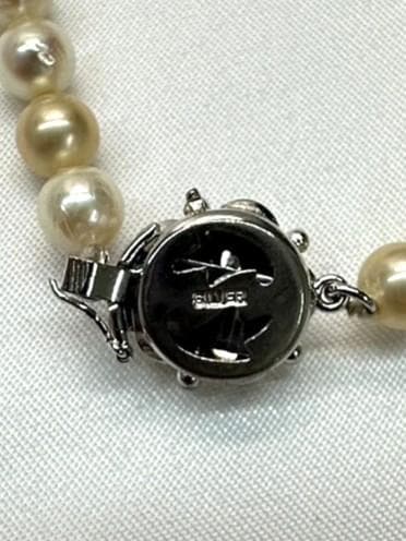 Akoya genuine pearl necklace with 6.2mm pearls and silver engraved clasp with safety feature