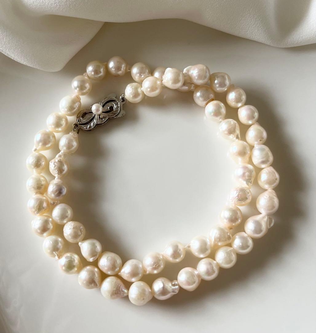 Akoya pearl baroque necklace with 6.5-7mm pearls and silver clasp, length 42cm
