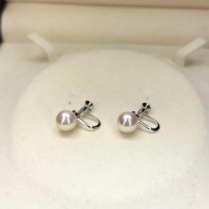 Large Akoya pearl necklace and matching earrings with white round pearls and silver stamp, 8.5mm size, 43cm length