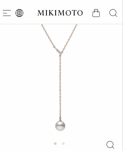 Mikimoto Akoya pearl necklace with 7.5mm pearl and small diamonds on 18K pink gold chain, 50cm length