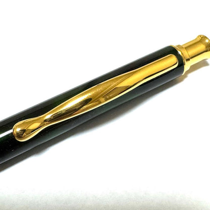 Rare discontinued Pilot Cavalier mechanical pencil with green body, gold clip, 0.5mm lead, and included case