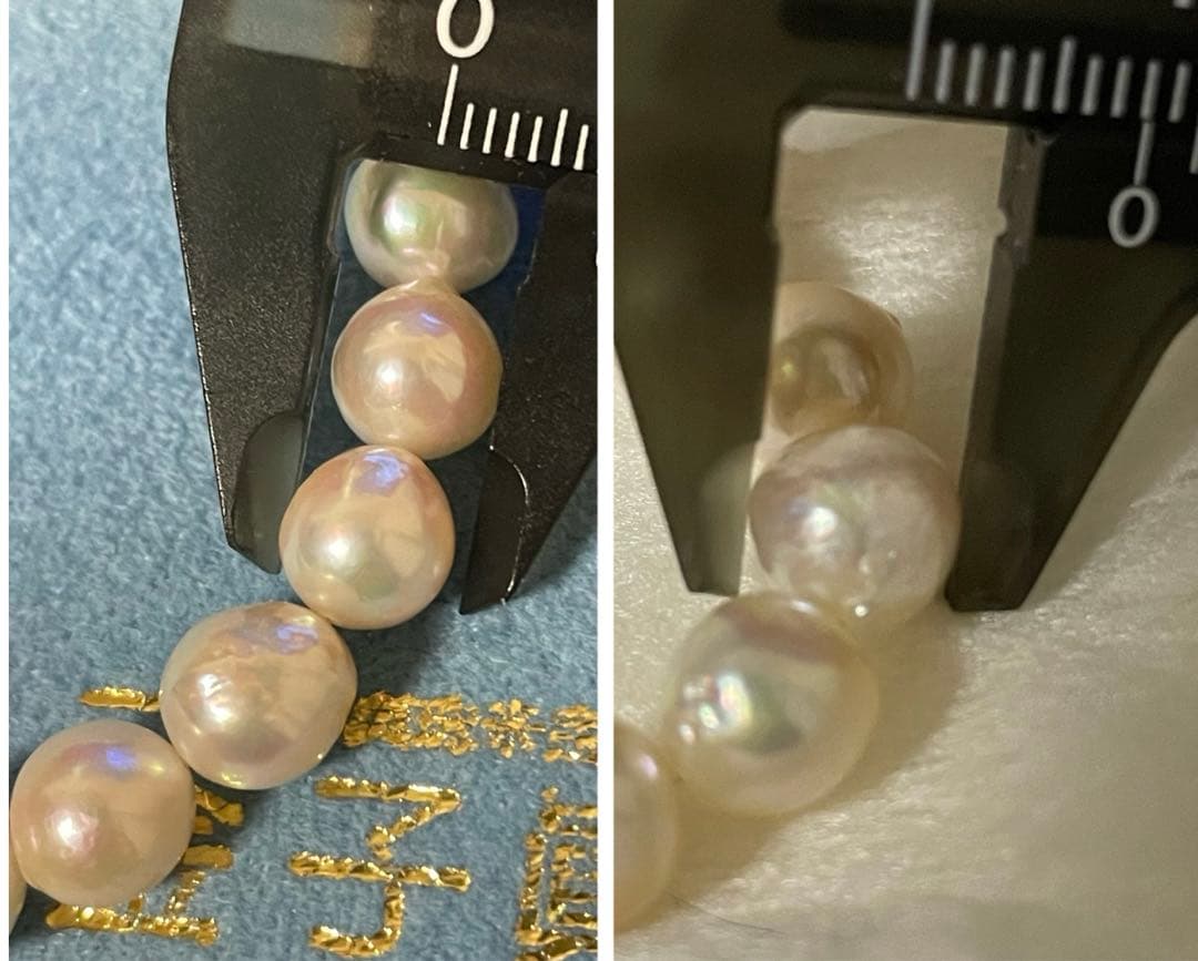 Natural 8mm Akoya pearl necklace with baroque pearls and silver clasp on a white background