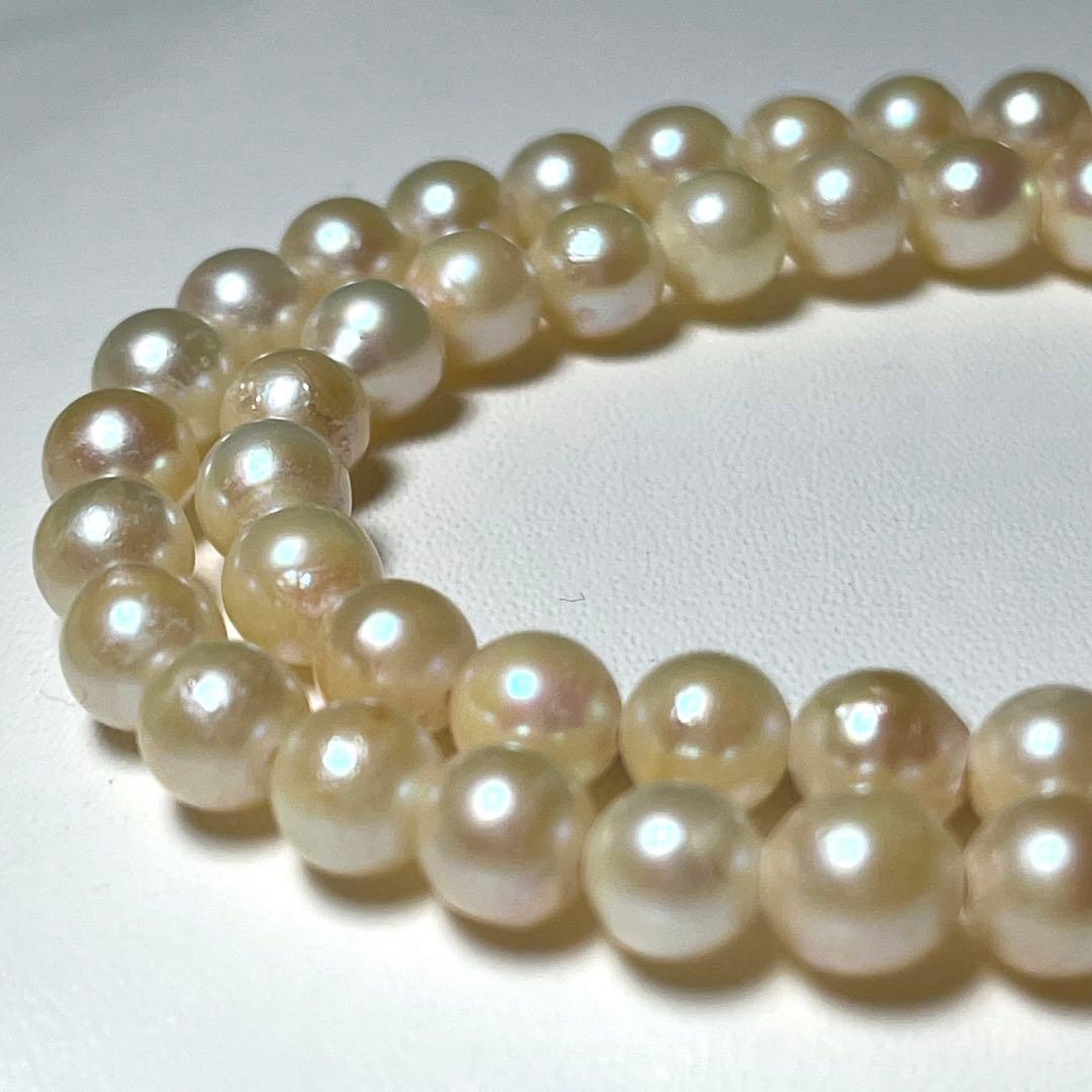 Akoya pearl necklace with 6.0-6.5mm round white pearls and engraved SILVER clasp, 37cm length
