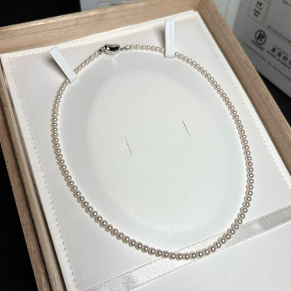 Aurora Rainbow Akoya Pearl necklace with 3.5-4.0mm round white pearls and SILVER stamp, approx 41cm long