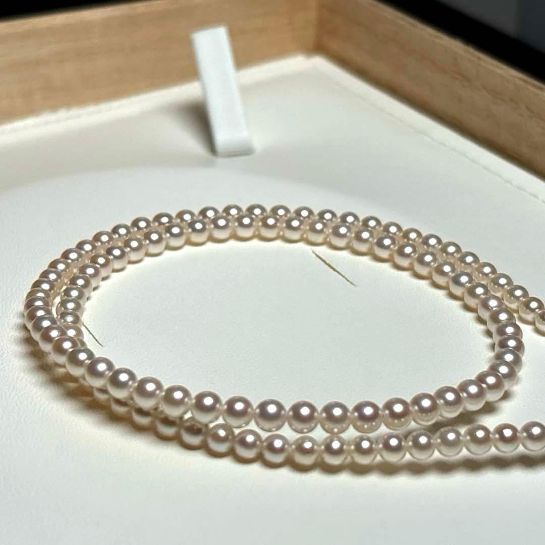 Aurora Rainbow Akoya Pearl necklace with 3.5-4.0mm round white pearls and SILVER stamp, approx 41cm long