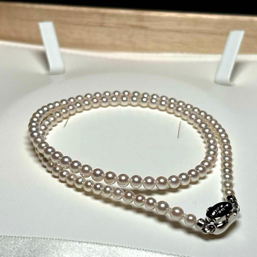 Aurora Rainbow Akoya Pearl necklace with 3.5-4.0mm round white pearls and SILVER stamp, approx 41cm long