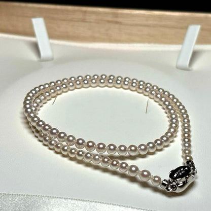 Aurora Rainbow Akoya Pearl necklace with 3.5-4.0mm round white pearls and SILVER stamp, approx 41cm long