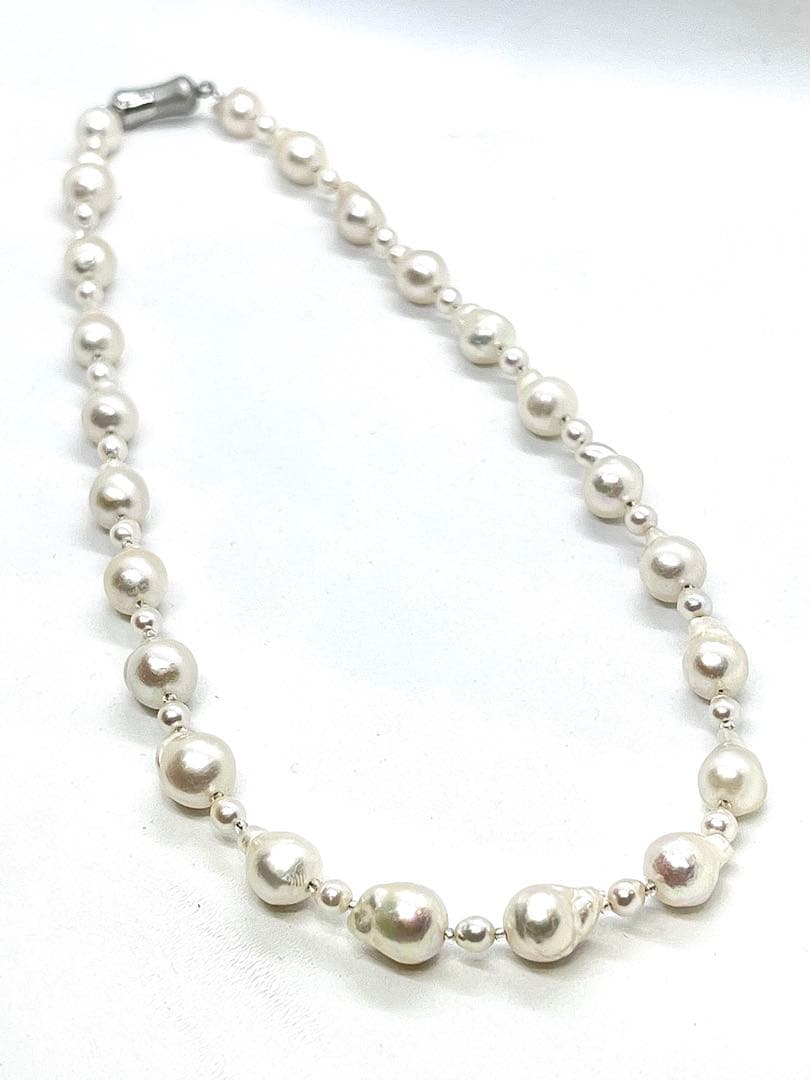 Akoya pearl necklace with extra baroque and baby pearls, Italian Venetian glass parts, and alloy magnet fastener