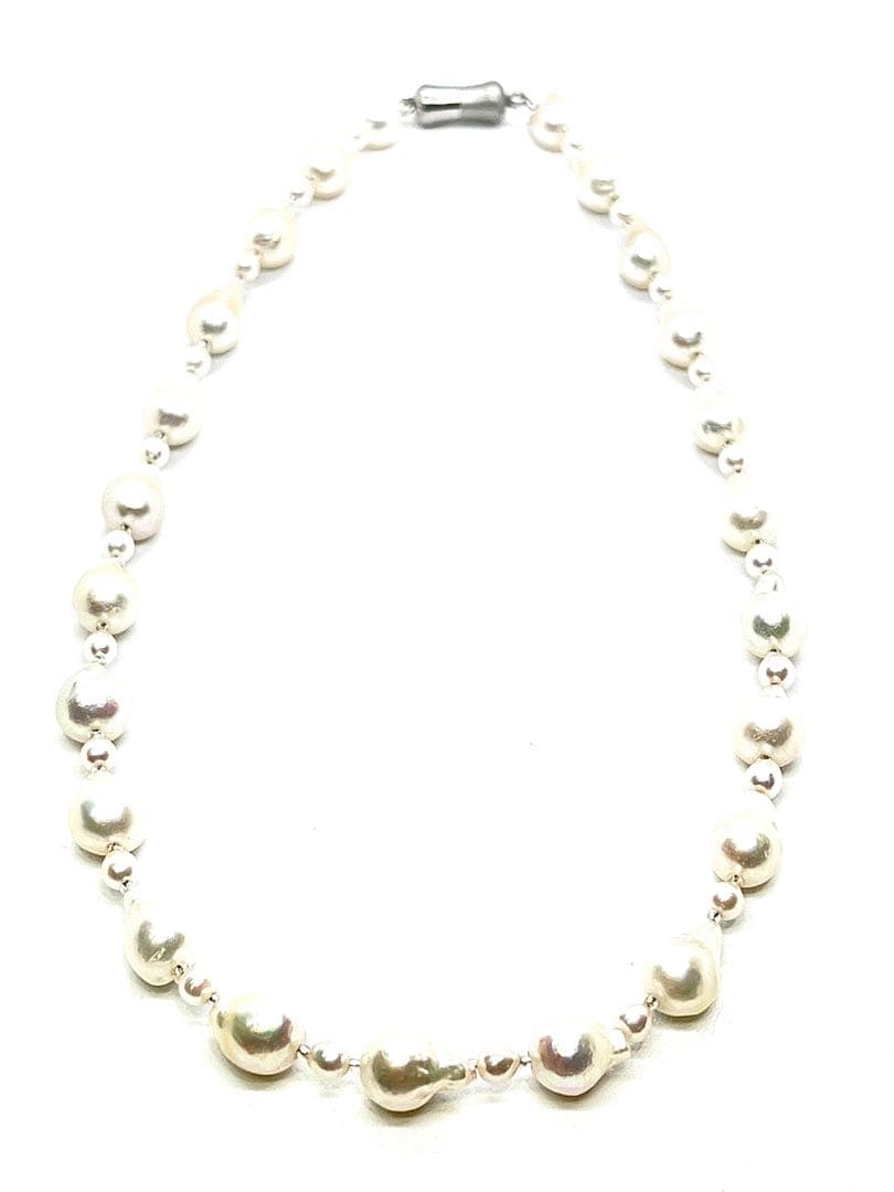 Akoya pearl necklace with extra baroque and baby pearls, Italian Venetian glass parts, and alloy magnet fastener