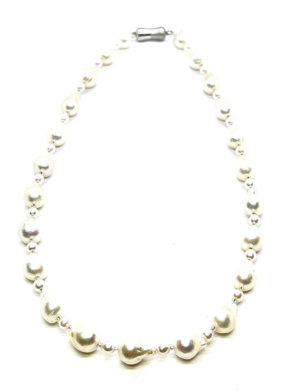Akoya pearl necklace with extra baroque and baby pearls, Italian Venetian glass parts, and alloy magnet fastener