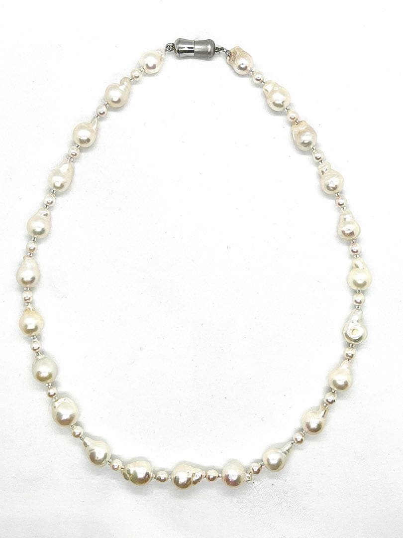Akoya pearl necklace with extra baroque and baby pearls, Italian Venetian glass parts, and alloy magnet fastener