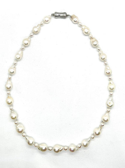 Akoya pearl necklace with extra baroque and baby pearls, Italian Venetian glass parts, and alloy magnet fastener