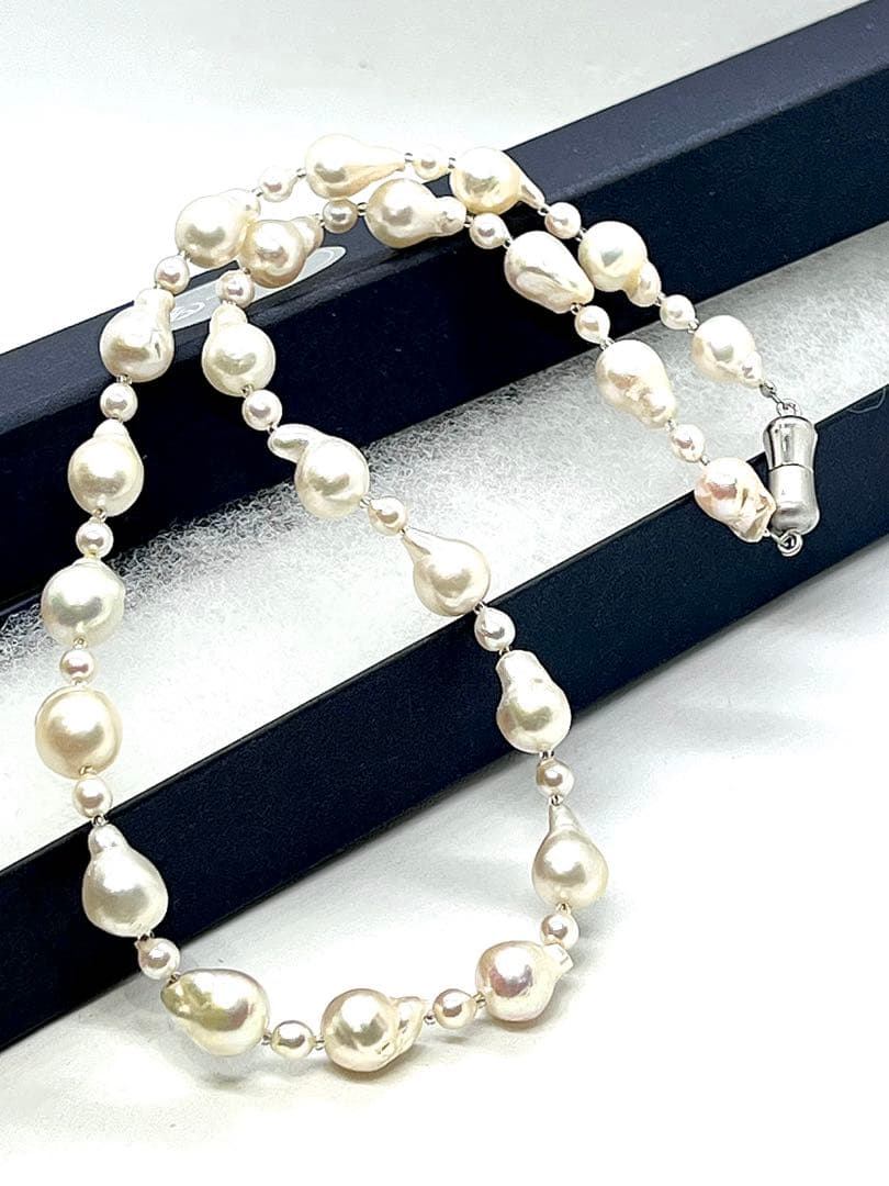 Akoya pearl necklace with extra baroque and baby pearls, Italian Venetian glass parts, and alloy magnet fastener