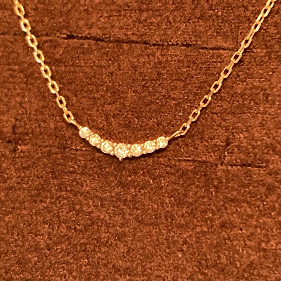 agete K10 yellow gold crescent moon necklace with 0.05ct diamonds on 40cm chain