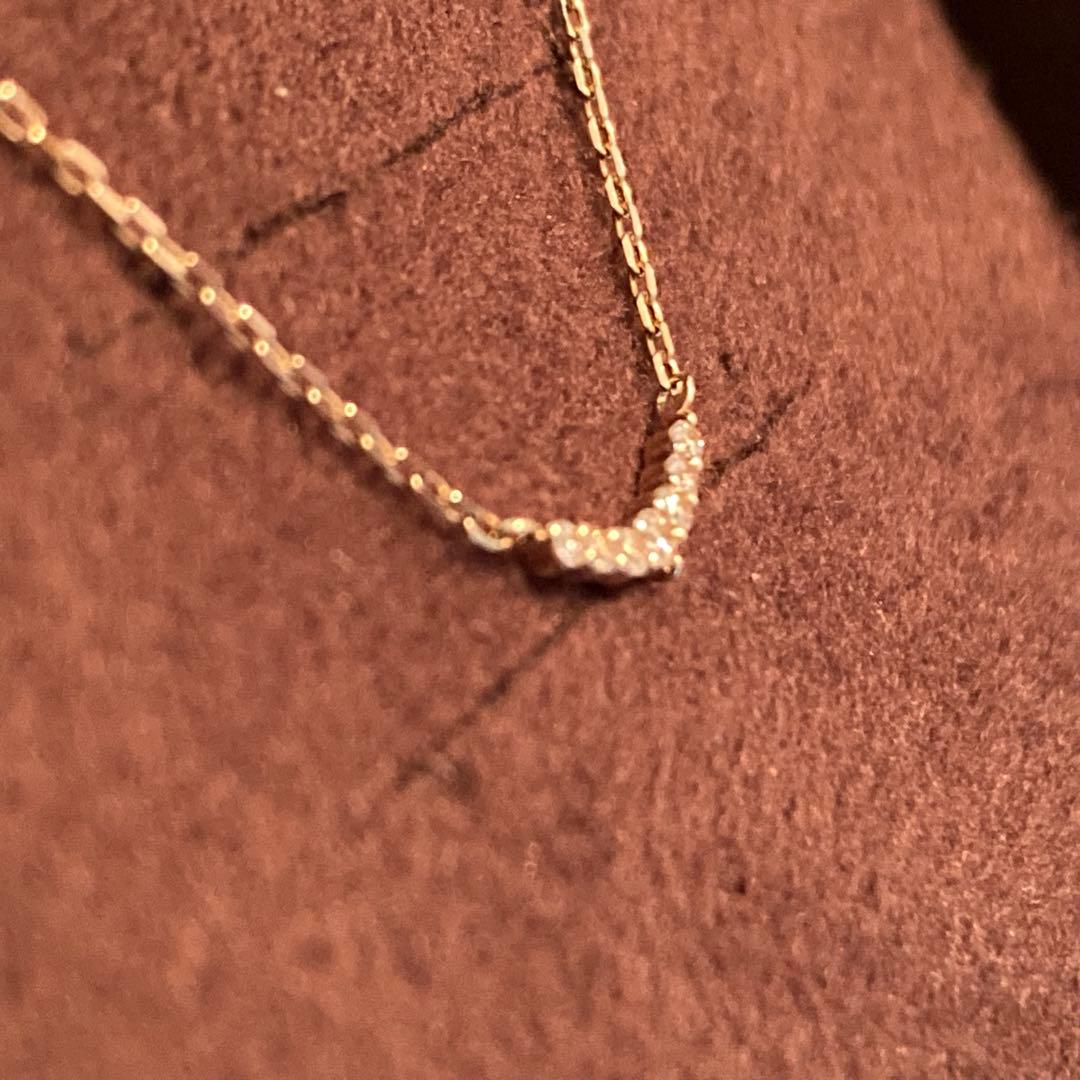 agete K10 yellow gold crescent moon necklace with 0.05ct diamonds on 40cm chain