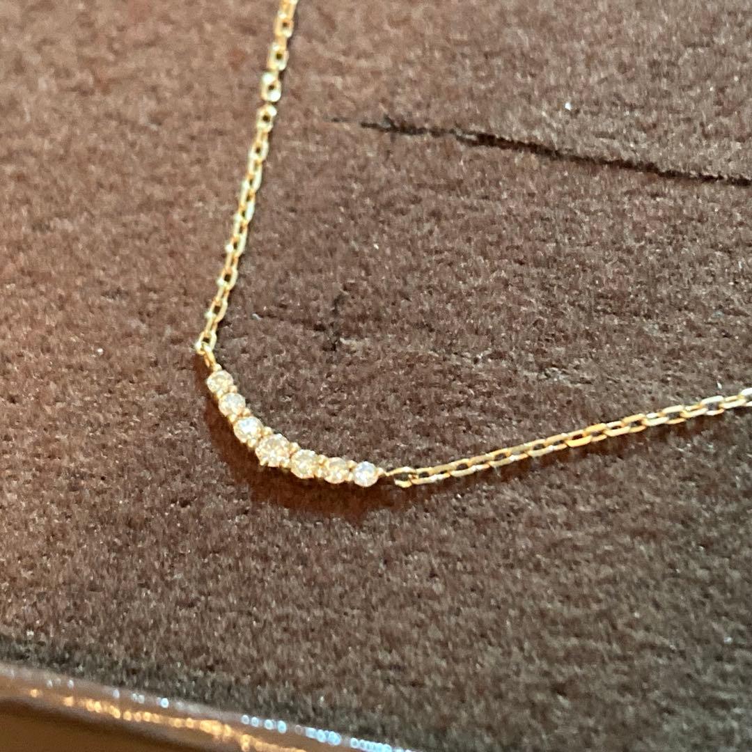 agete K10 yellow gold crescent moon necklace with 0.05ct diamonds on 40cm chain