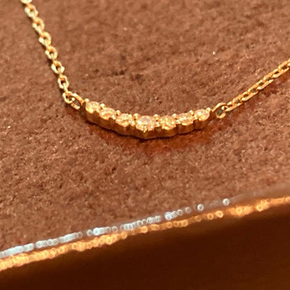 agete K10 yellow gold crescent moon necklace with 0.05ct diamonds on 40cm chain