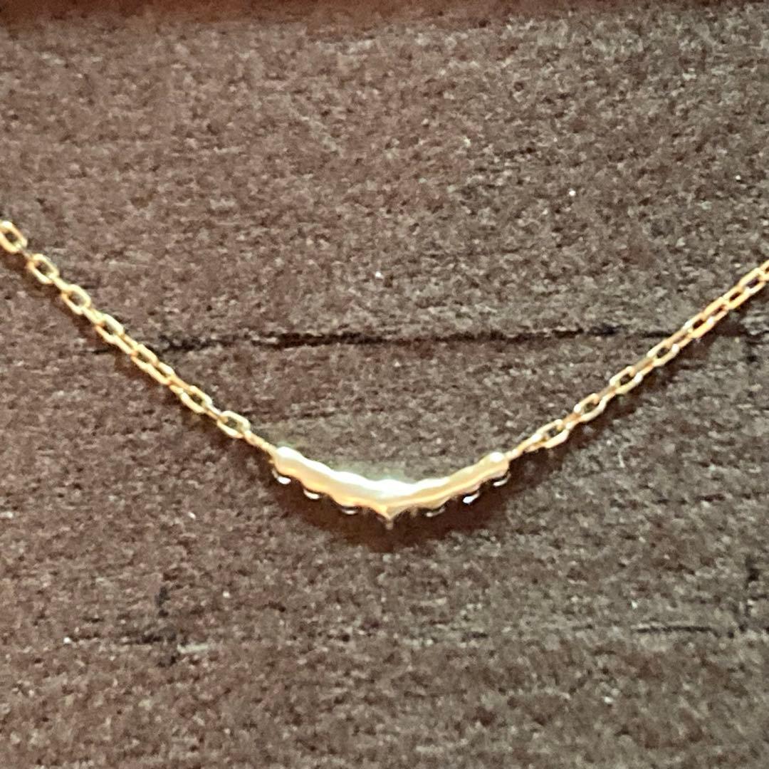 agete K10 yellow gold crescent moon necklace with 0.05ct diamonds on 40cm chain
