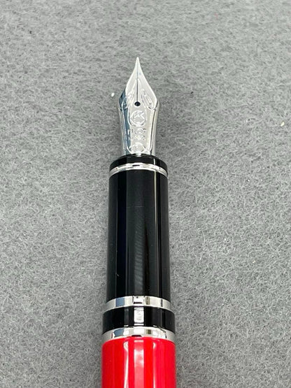 Red Pilot Gransee NC fountain pen with fine 14K gold nib, black accents, including converter and cartridges