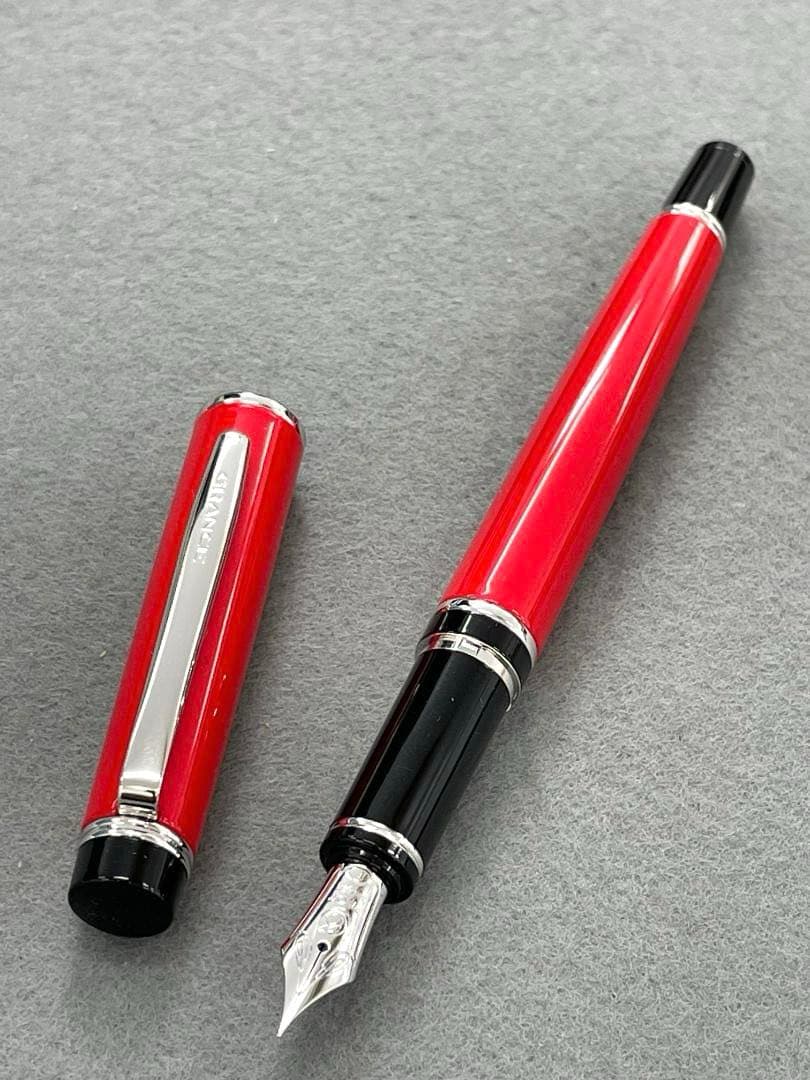 Red Pilot Gransee NC fountain pen with fine 14K gold nib, black accents, including converter and cartridges