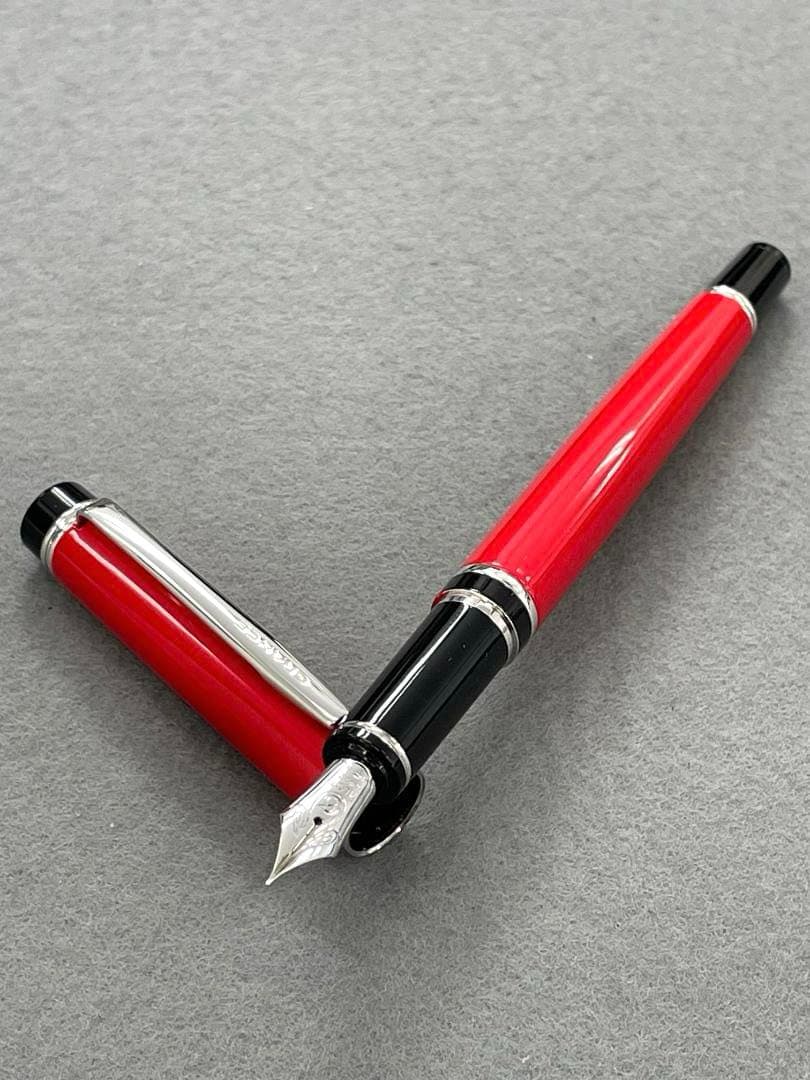 Red Pilot Gransee NC fountain pen with fine 14K gold nib, black accents, including converter and cartridges