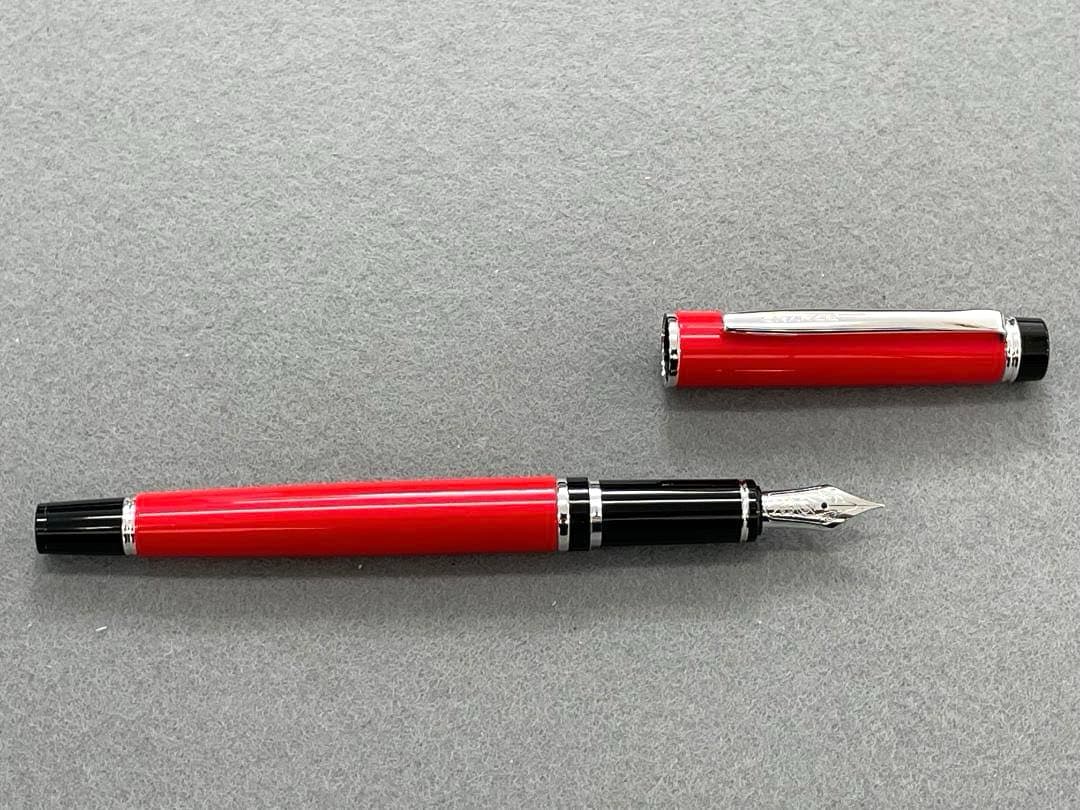 Red Pilot Gransee NC fountain pen with fine 14K gold nib, black accents, including converter and cartridges