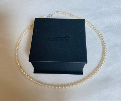 Pure Pearl Baby Pearl Necklace 4mm size in white freshwater or Akoya pearls with silver 925 clasp and 38cm length