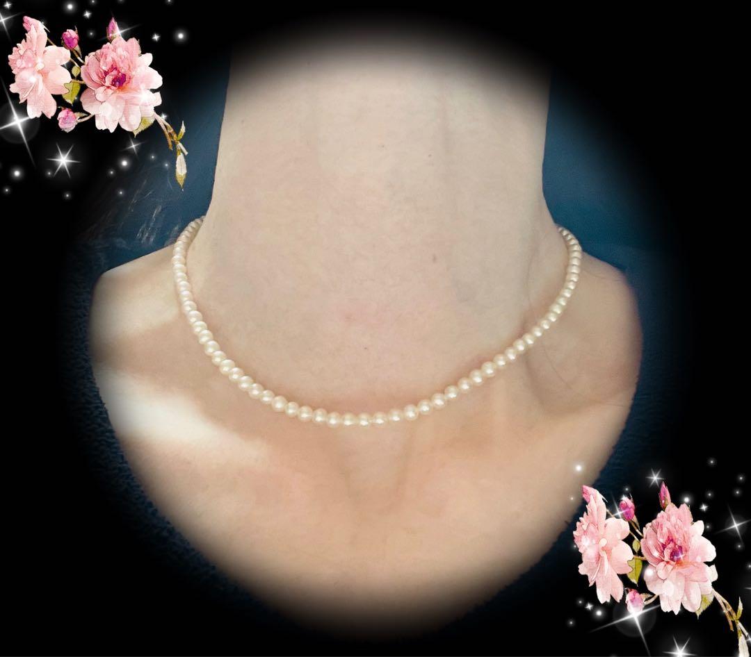 Pure Pearl Baby Pearl Necklace 4mm size in white freshwater or Akoya pearls with silver 925 clasp and 38cm length