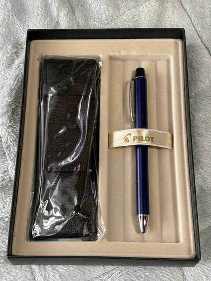 Pilot Multi-Function Pen Z-GR-SBN showing black, red, and blue ink pens plus mechanical pencil with case and box