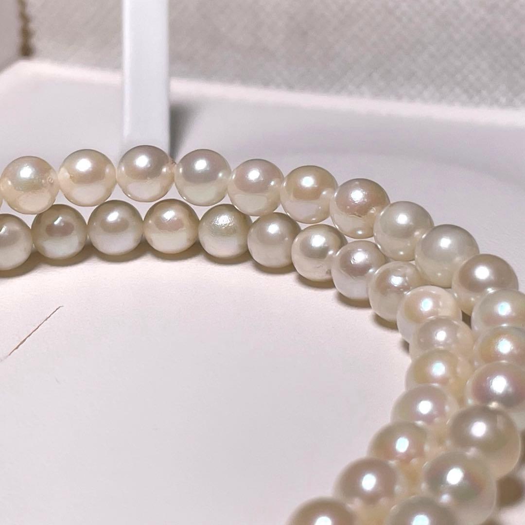 Irregular Ise-Shima Akoya pearl necklace with 5.9-6.3mm round pearls on a silver chain, 42.2 cm long