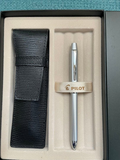 Pilot Multi-Function Pen Z-GR-SBN New silver metal and leather ballpoint pen and mechanical pencil with pen case and box