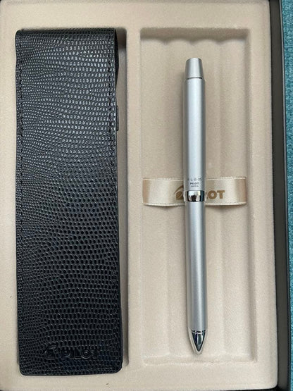 Pilot Multi-Function Pen Z-GR-SBN New silver metal and leather ballpoint pen and mechanical pencil with pen case and box