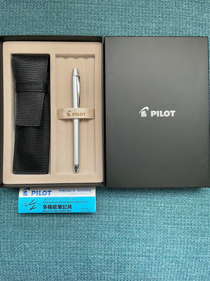 Pilot Multi-Function Pen Z-GR-SBN New silver metal and leather ballpoint pen and mechanical pencil with pen case and box